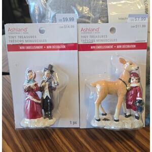 Lot of 2 Ashland Tiny Treasures Village Carolers Deer People Figures Cake Topper